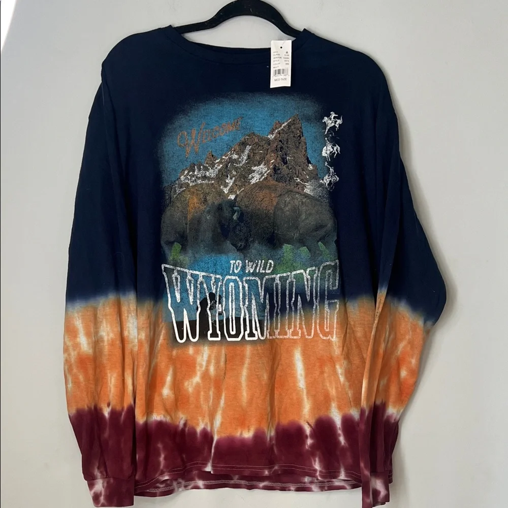 NWT PacSun Men's Wild Wyoming Tie-Dye‎ Long Sleeve Shirt Navy Red Yellow Medium